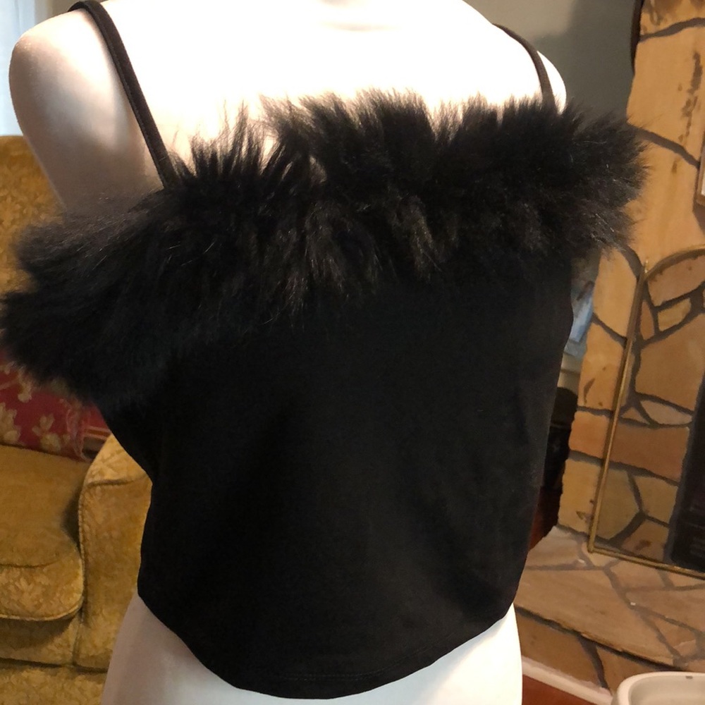 Fur Trimmed Cropped Tank Top